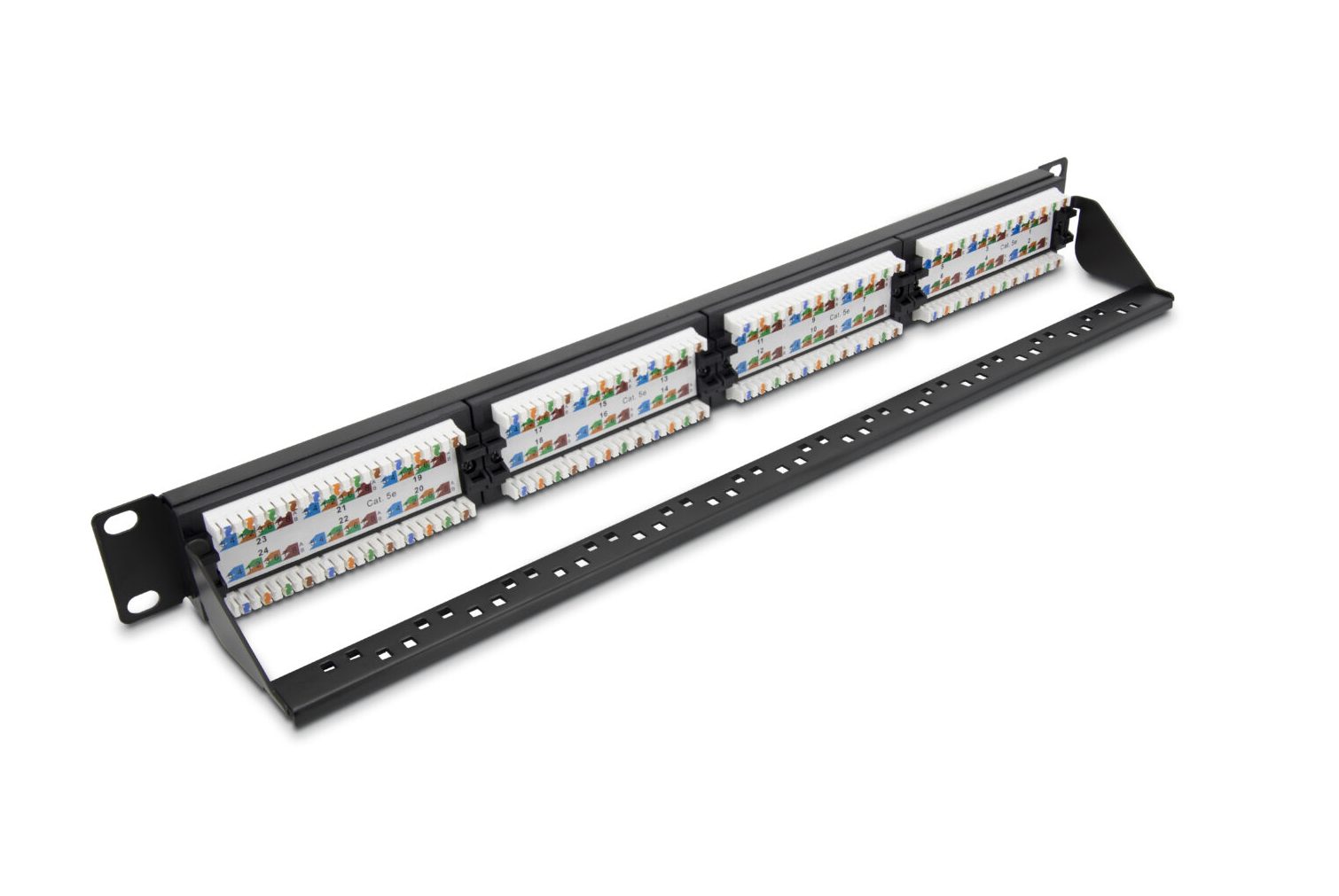Patch panel kategoria 5e 19 cali 1U 24xRJ45 UTP czarny z organizerem kabli
