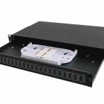 19″ 1U fiber optic distribution panel, 24x SC simplex/LC duplex, equipped